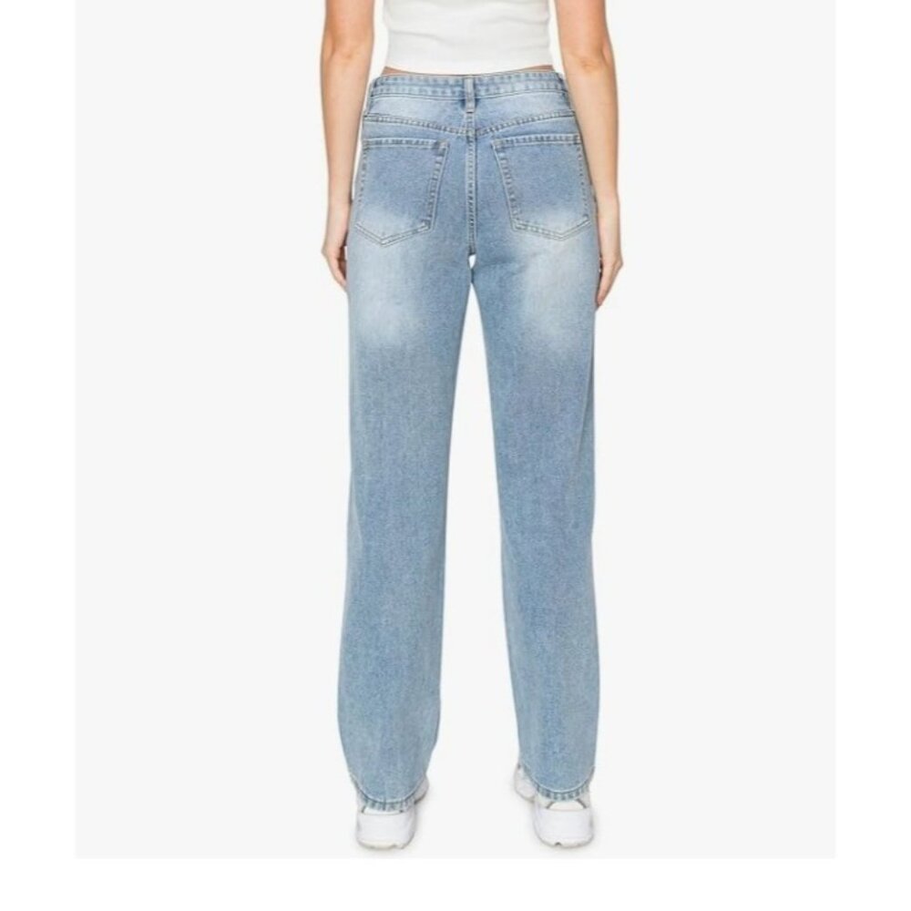 Cali 1850 Floral Appliqué Jeans Womens 11 30 Light Wash Straight Leg Denim NWT - Picture 3 of 7